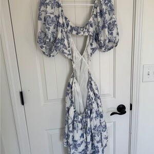 Floral Blue and White Bardot Dress